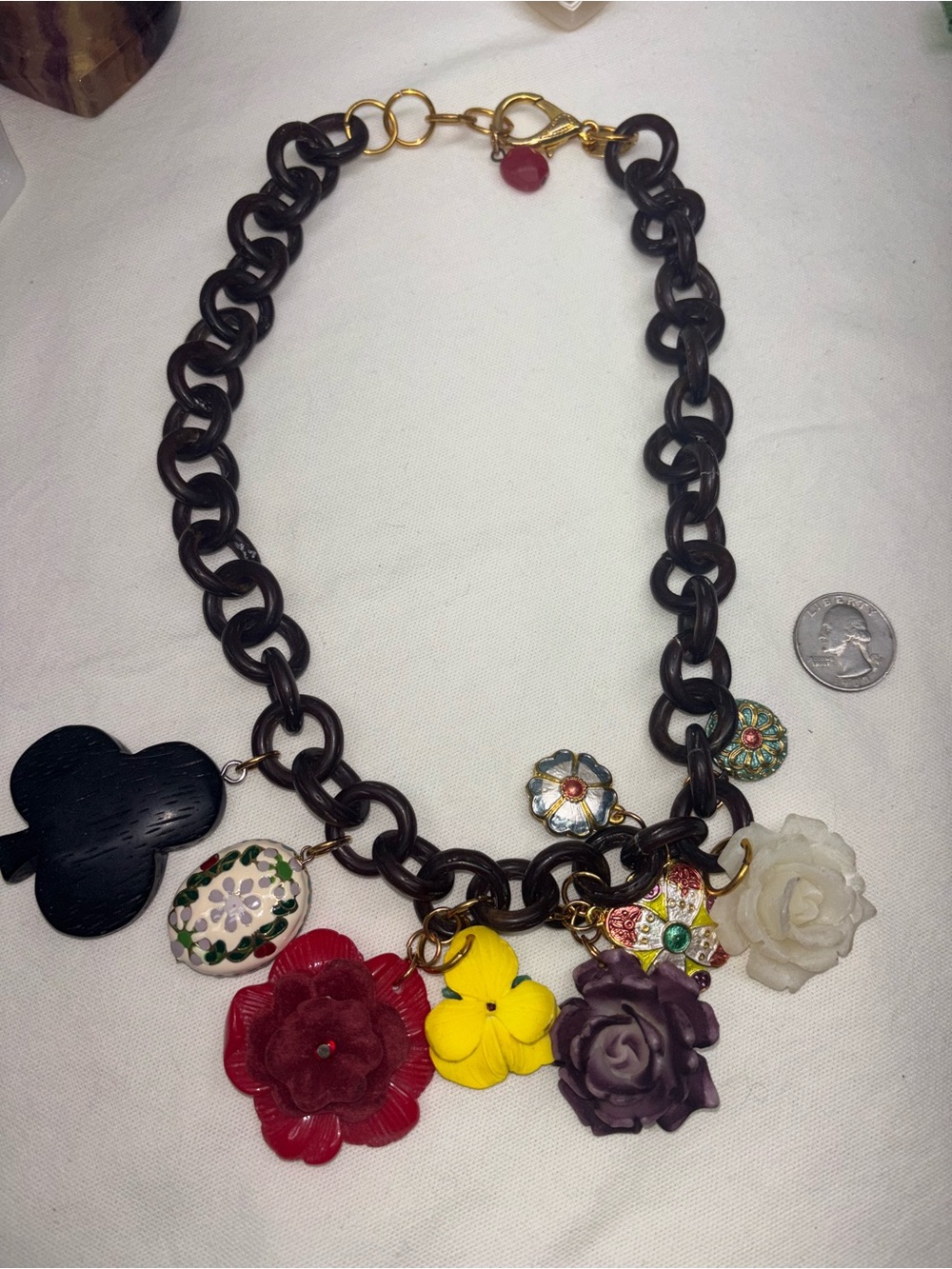 Erickson Beamon Multicolor Floral Charm Necklace with Dark Chain